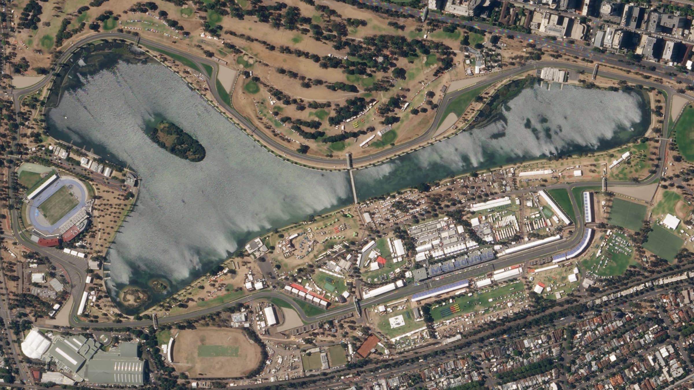Satellite view of the Albert Park circuit prepared for the 2018 Australian Grand Prix