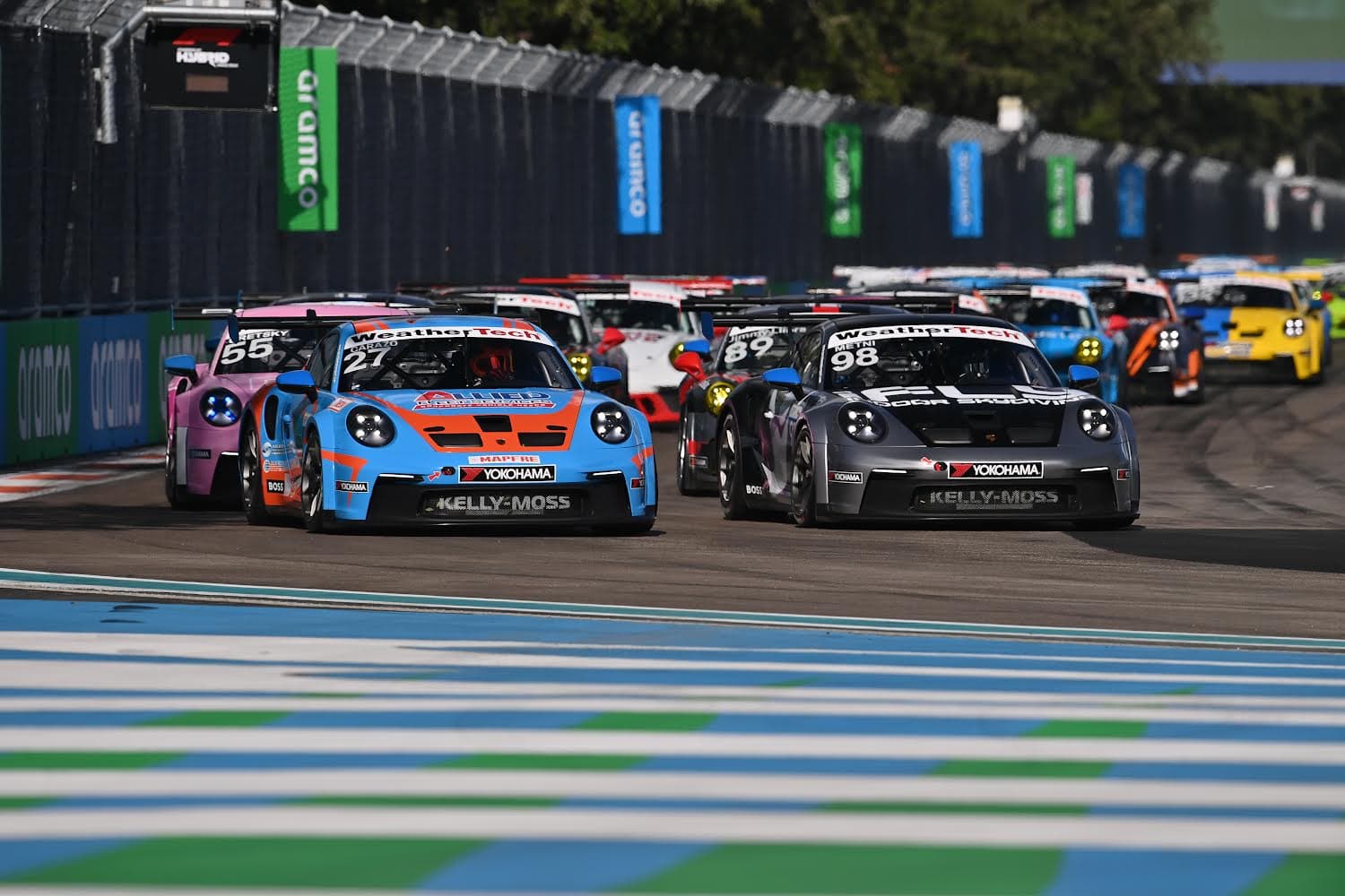 Support-race cars on the Miami International Autodrome starting grid in 2022