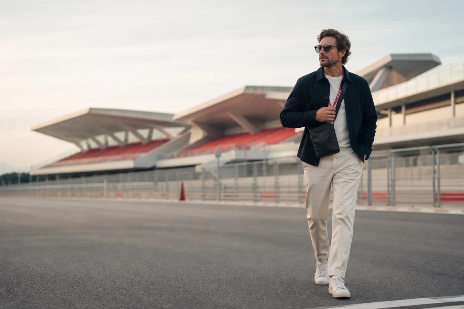 Smart-casual race day, an original fictional editorial scene