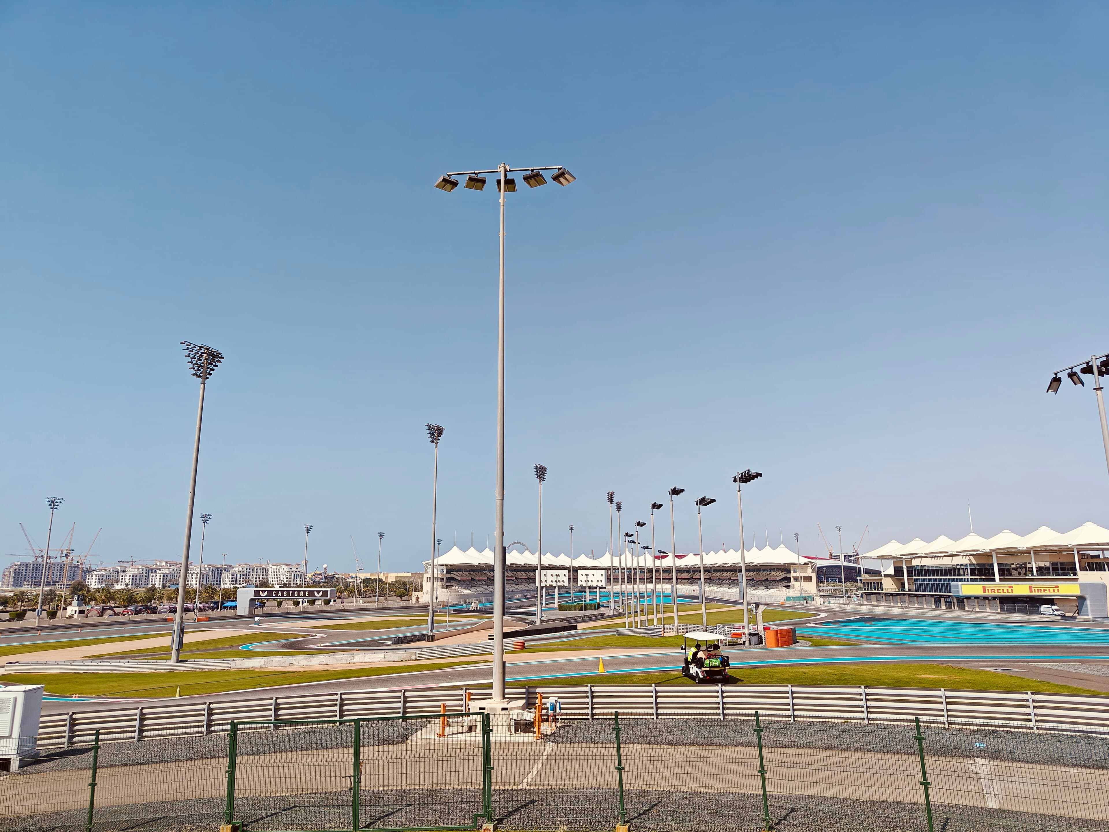 North Grandstand and floodlit track at Yas Marina Circuit in Abu Dhabi